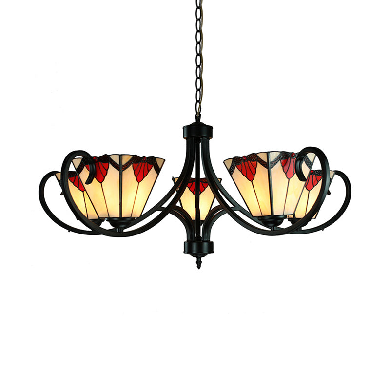 Trapezoid Stained Glass Pendant Light with Adjustable Metal Chain - 5/6/8 Light Suspended Fixture