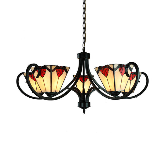 Trapezoid Stained Glass Pendant Light with Adjustable Metal Chain - 5/6/8 Light Suspended Fixture