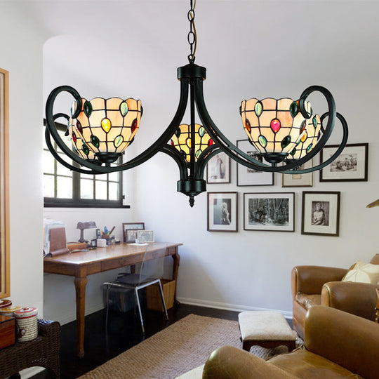 Stunning Tiffany Stained Glass Chandelier with Beaded Design - 5/6/8 Lights - Beige - Perfect for Indoor Living Rooms