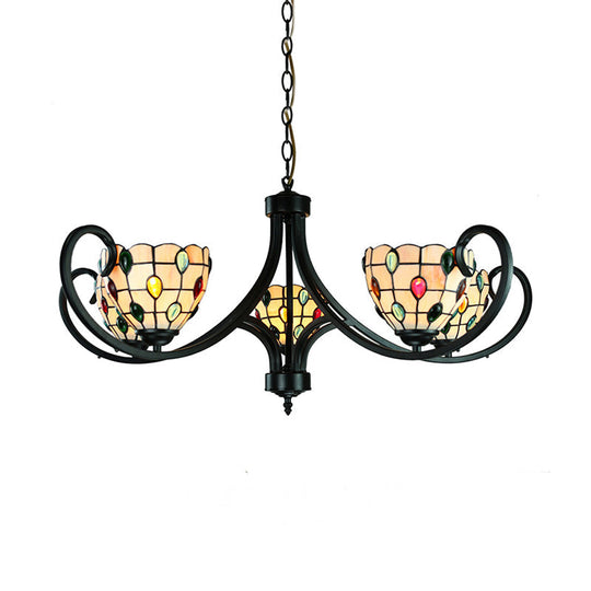 Stunning Tiffany Stained Glass Chandelier with Beaded Design - 5/6/8 Lights - Beige - Perfect for Indoor Living Rooms