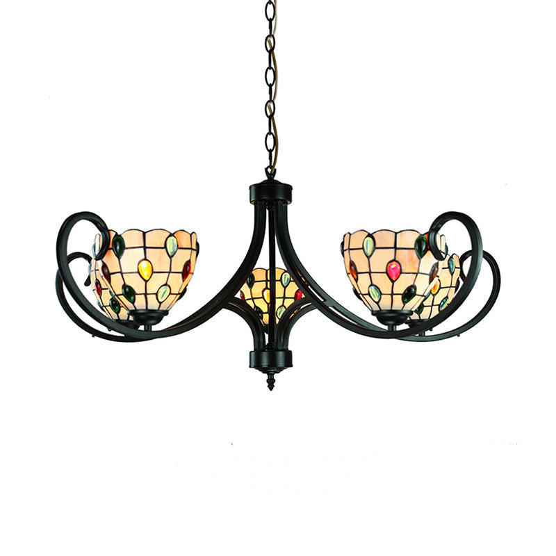 Tiffany Stained Glass Chandelier With Beads - 5/6/8 Lights Perfect Indoor Pendant For Living Room In