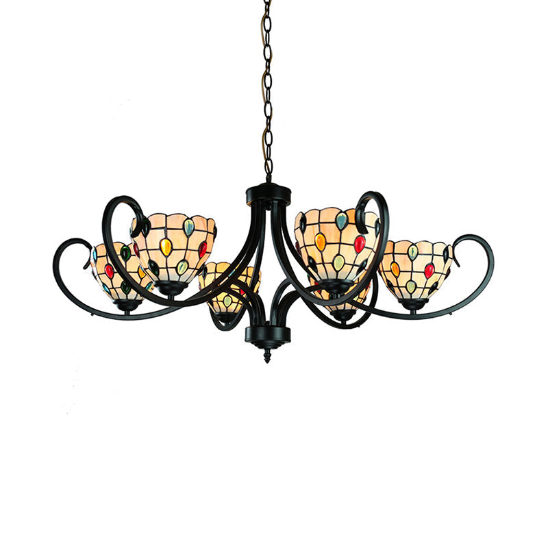 Stunning Tiffany Stained Glass Chandelier with Beaded Design - 5/6/8 Lights - Beige - Perfect for Indoor Living Rooms