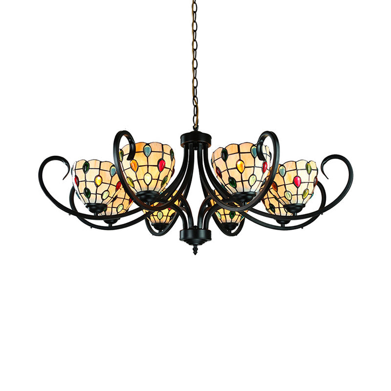 Stunning Tiffany Stained Glass Chandelier with Beaded Design - 5/6/8 Lights - Beige - Perfect for Indoor Living Rooms