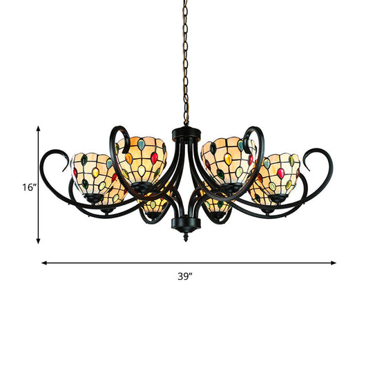 Stunning Tiffany Stained Glass Chandelier with Beaded Design - 5/6/8 Lights - Beige - Perfect for Indoor Living Rooms