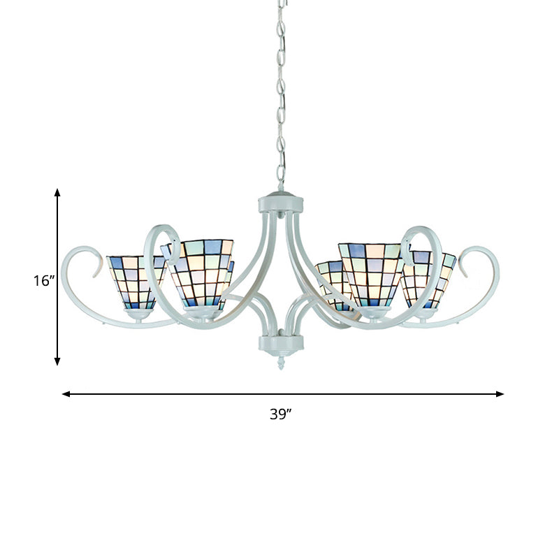 Stained Glass Tiffany Cone Ceiling Chandelier - 5/6/8 Lights, Curved Arm Design