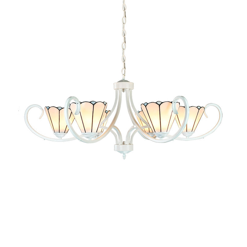 Tiffany Traditional White Glass Cone Pendant Light Chandelier - 5/6/8 Lights Ceiling Fixture For