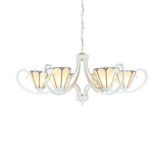 Tiffany Traditional White Glass Cone Pendant Light Chandelier - 5/6/8 Lights Ceiling Fixture For