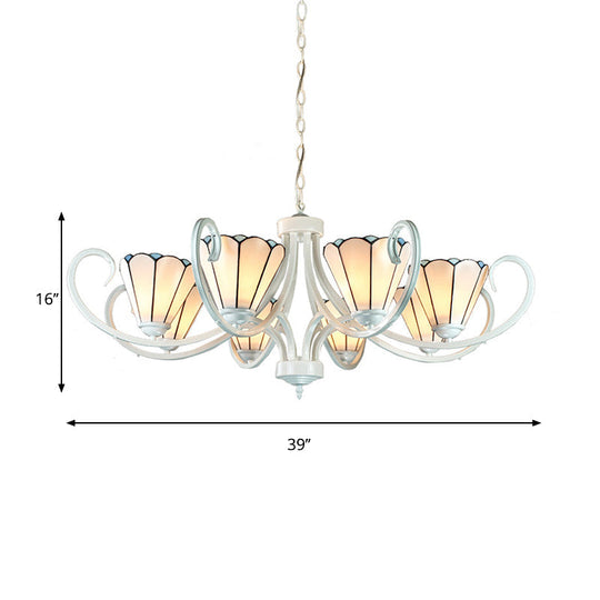 Tiffany Traditional White Glass Cone Pendant Light Chandelier - 5/6/8 Lights Ceiling Fixture For