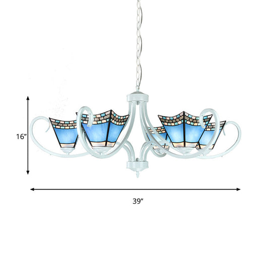 Nautical Blue Glass Pyramid Chandelier Light - 5/6/8 Lights In White Finish Perfect For Living Room