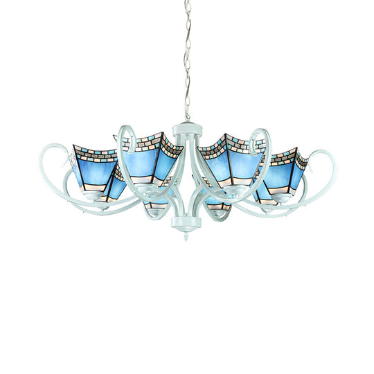 Nautical Blue Glass Pyramid Chandelier Light - 5/6/8 Lights In White Finish Perfect For Living Room