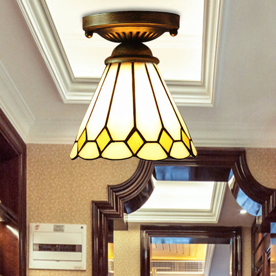 Foyer Stair Ceiling Mount Light: Tiffany Ceiling Lamp in Bronze Finish