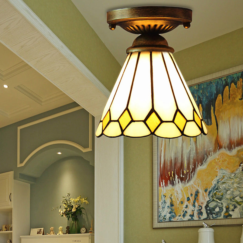 Foyer Stair Ceiling Mount Light: Tiffany Ceiling Lamp in Bronze Finish