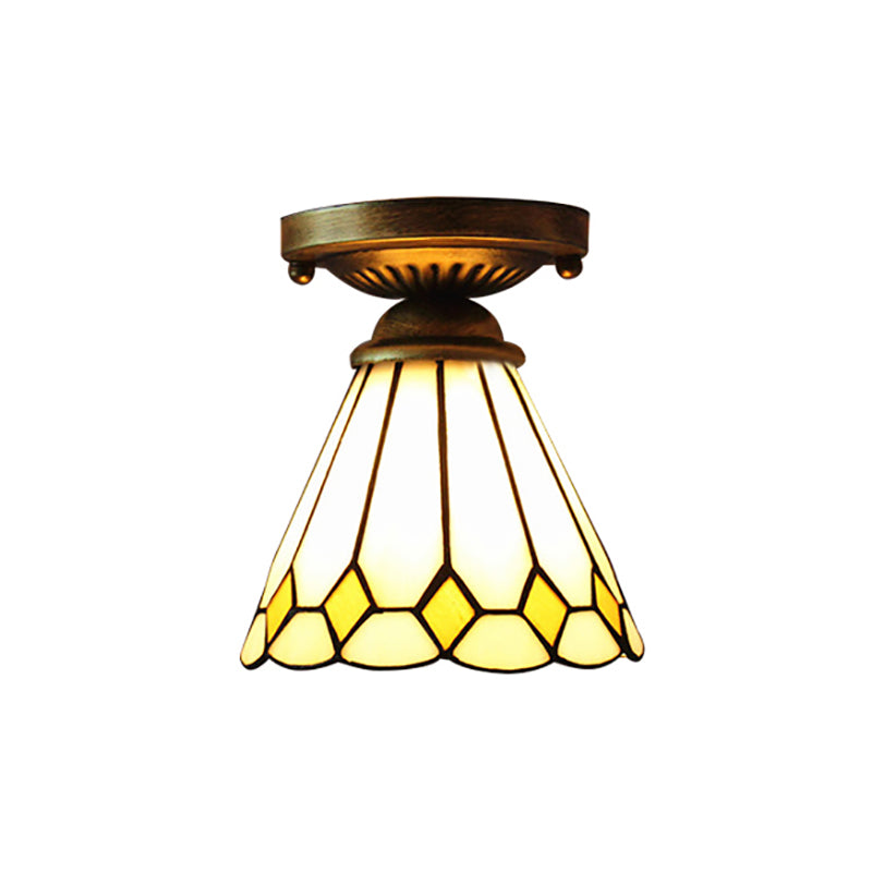 Foyer Stair Ceiling Mount Light: Tiffany Ceiling Lamp in Bronze Finish