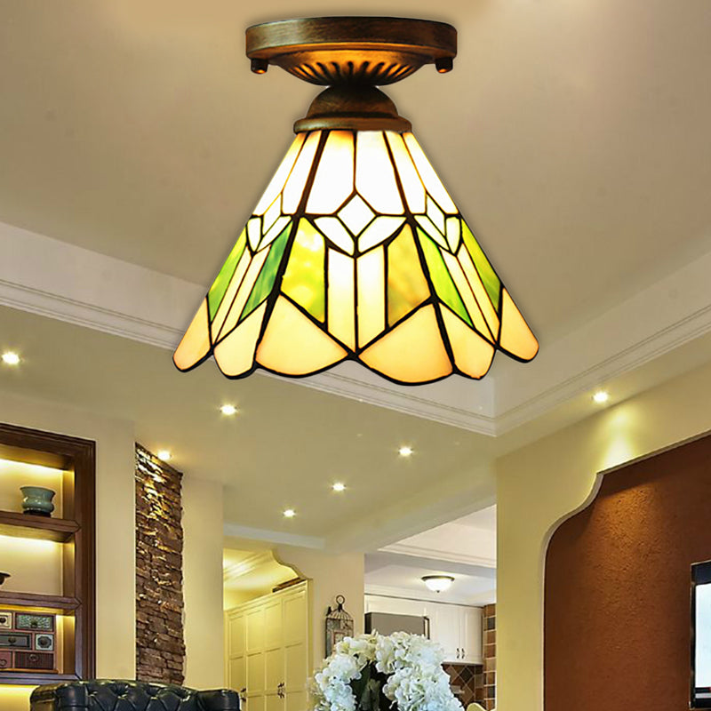 Foyer Stair Ceiling Mount Light: Tiffany Ceiling Lamp in Bronze Finish