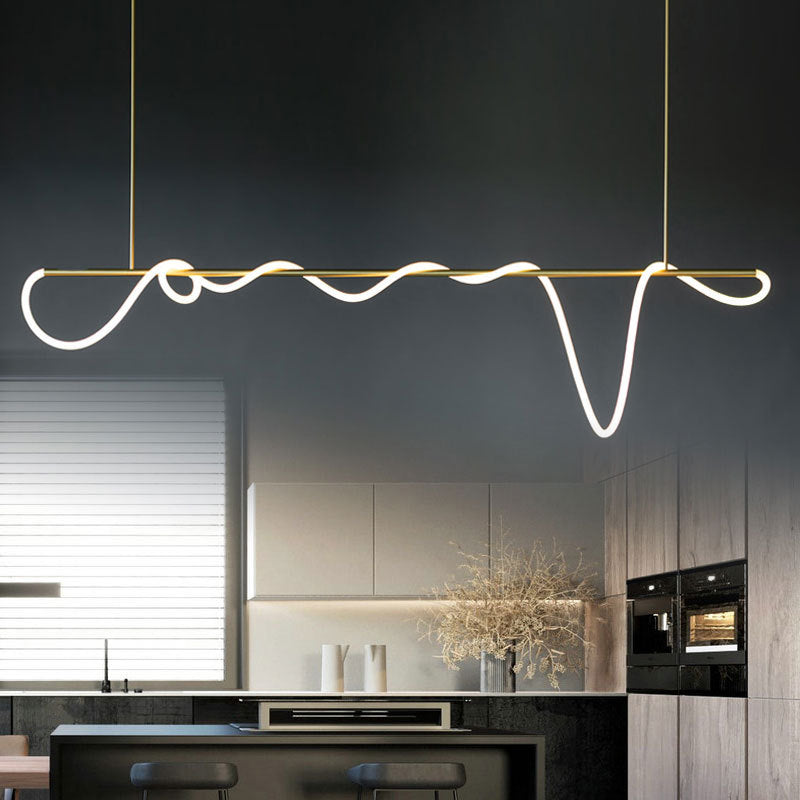 Golden Acrylic Led Ceiling Pendant: Sleek & Flexible Tube Chandelier For Living Room