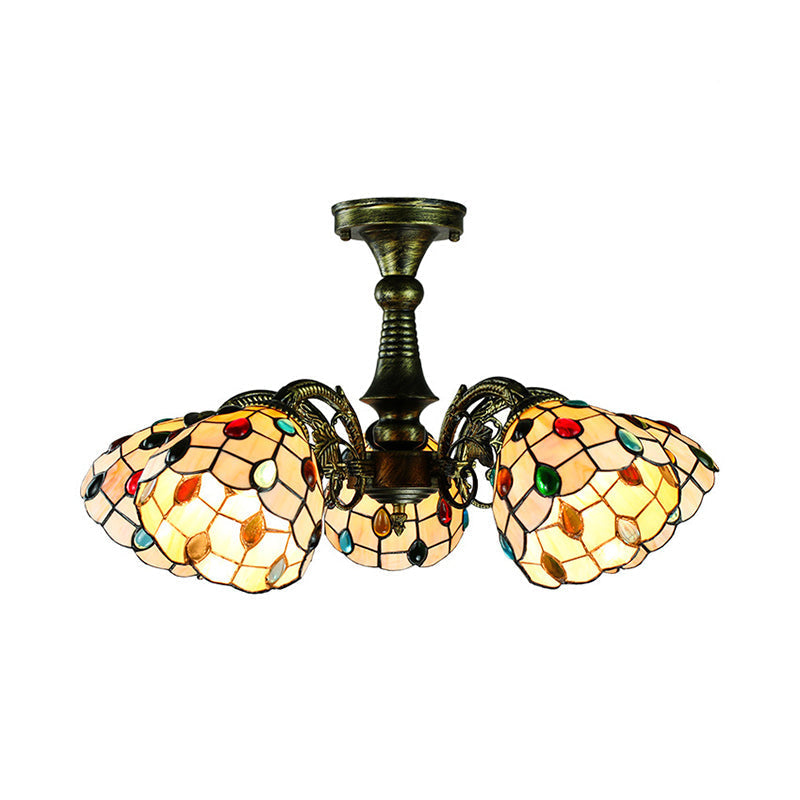 Antique Bronze Stained Glass Pendant Lighting: Leaf/Peacock Tail/Flower Tiffany Style, 3/5 Lights