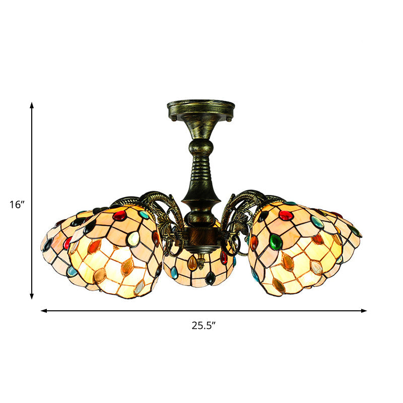 Antique Bronze Stained Glass Pendant Lighting: Leaf/Peacock Tail/Flower Tiffany Style, 3/5 Lights