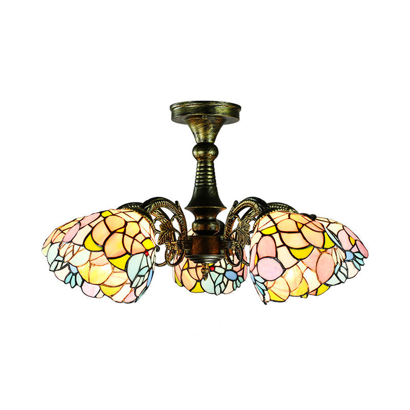 Antique Bronze Stained Glass Pendant Lighting: Leaf/Peacock Tail/Flower Tiffany Style, 3/5 Lights