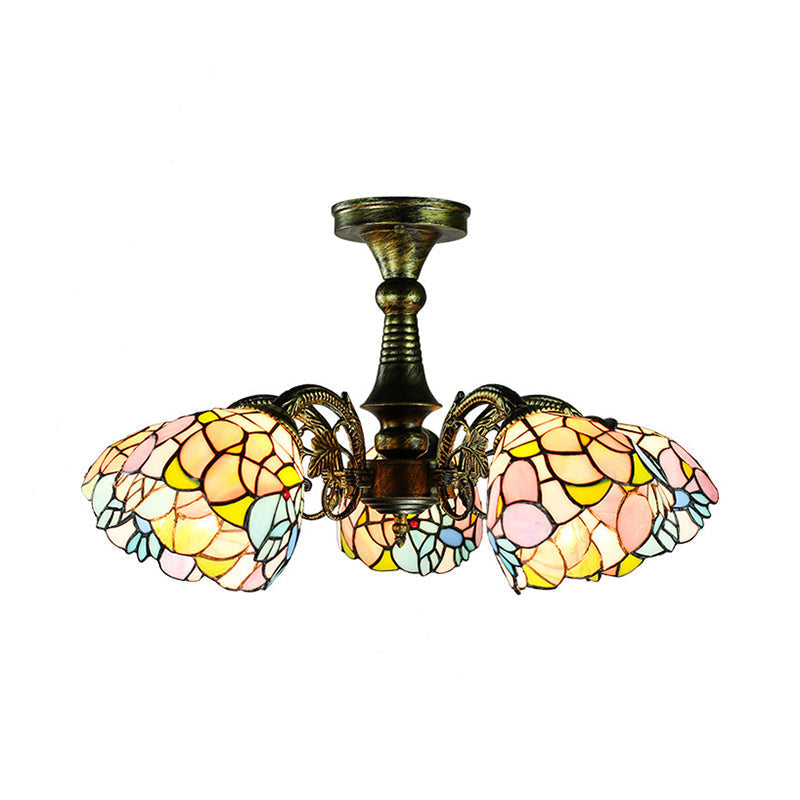 Antique Bronze Stained Glass Pendant Lighting: Leaf/Peacock Tail/Flower Tiffany Style 3/5 Lights