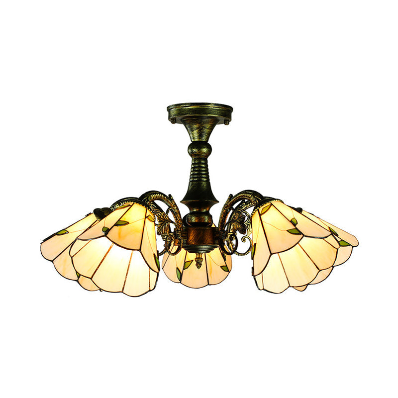 Antique Bronze Stained Glass Pendant Lighting: Leaf/Peacock Tail/Flower Tiffany Style, 3/5 Lights