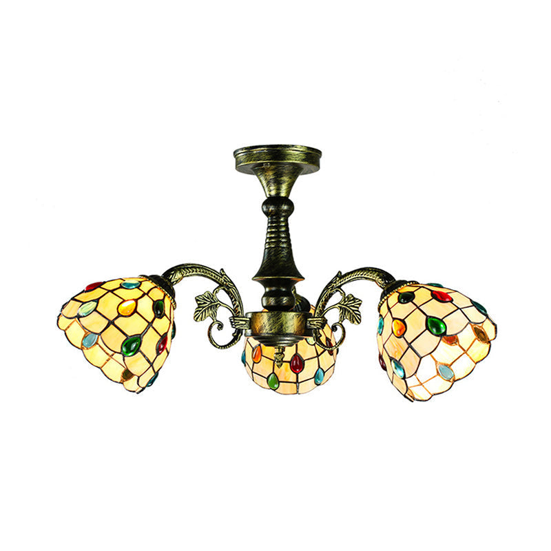 Antique Bronze Stained Glass Pendant Lighting: Leaf/Peacock Tail/Flower Tiffany Style, 3/5 Lights