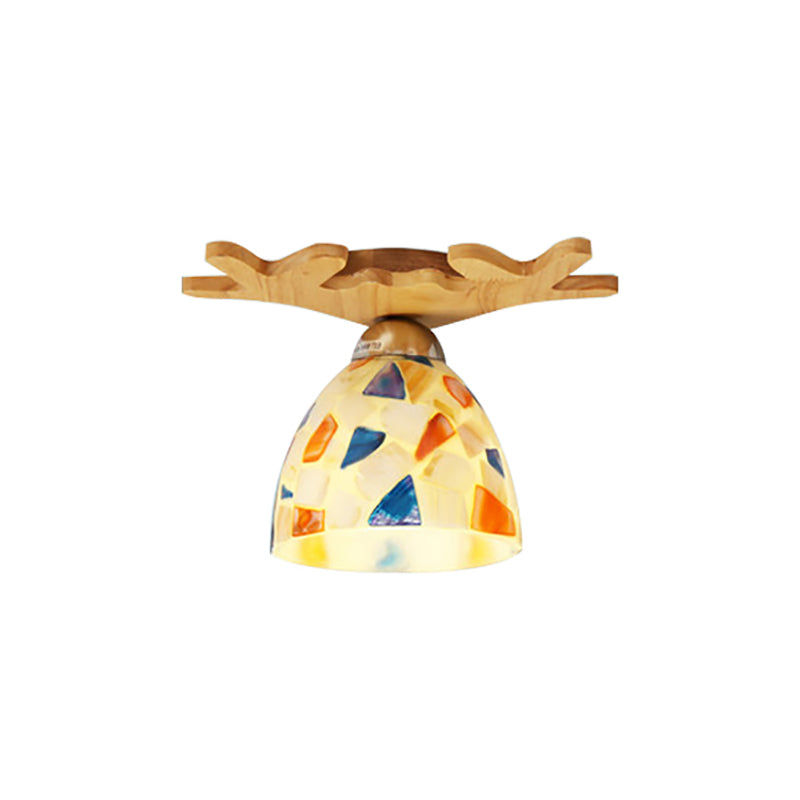 Antique Deer Horn Ceiling Light: Elegant Shop Glass Lamp Beige