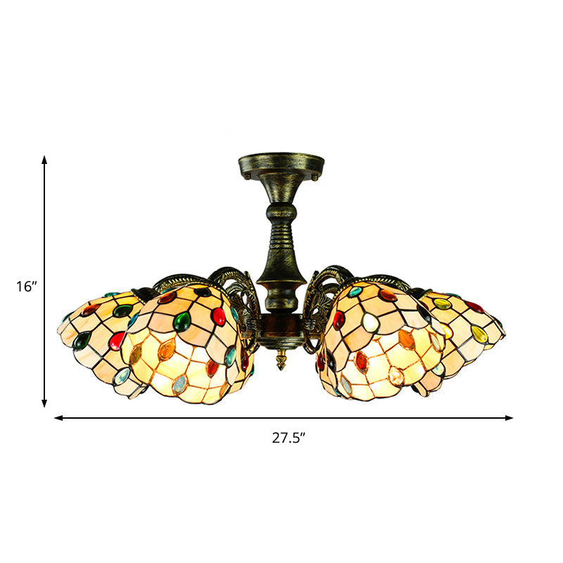 Vintage Tiffany Stained Glass Pendant Light Chandelier with Peacock Tail Design - 6 Lights, Antique Bronze