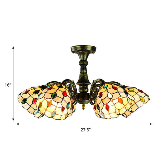 Vintage Tiffany Stained Glass Pendant Light Chandelier with Peacock Tail Design - 6 Lights, Antique Bronze