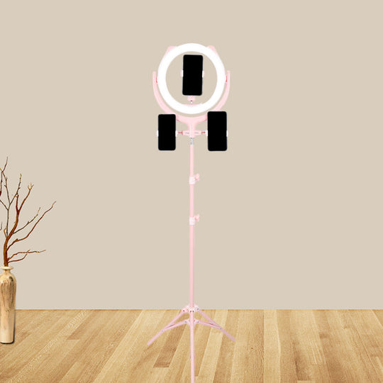 Modern Pink Usb Led Circle Mirror Phone Stand With Mobile Lighting Feature