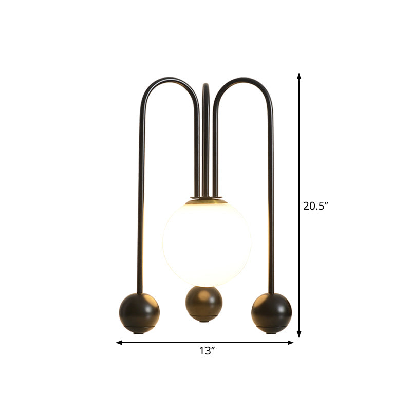 Contemporary U-Shaped Metal Table Lamp With Opal Glass Shade - Black/Gold Warm/White Light 1 Bulb