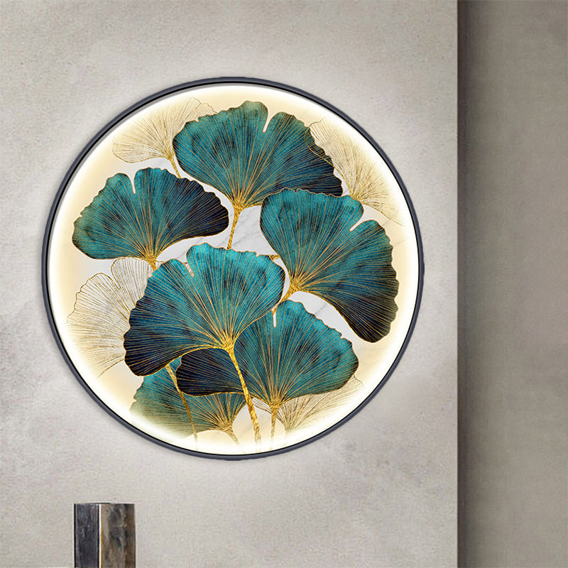 Ginkgo Leaf Led Wall Sconce In Asian Style Metal For Tearoom Decor - Green/Yellow-Green Green