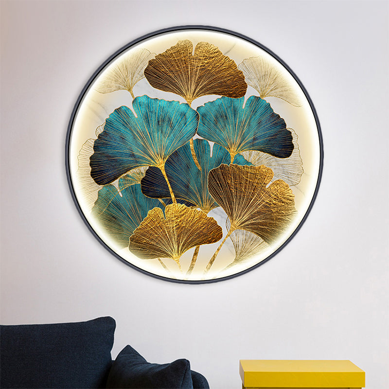 Ginkgo Leaf Led Wall Sconce In Asian Style Metal For Tearoom Decor - Green/Yellow-Green Yellow-Green