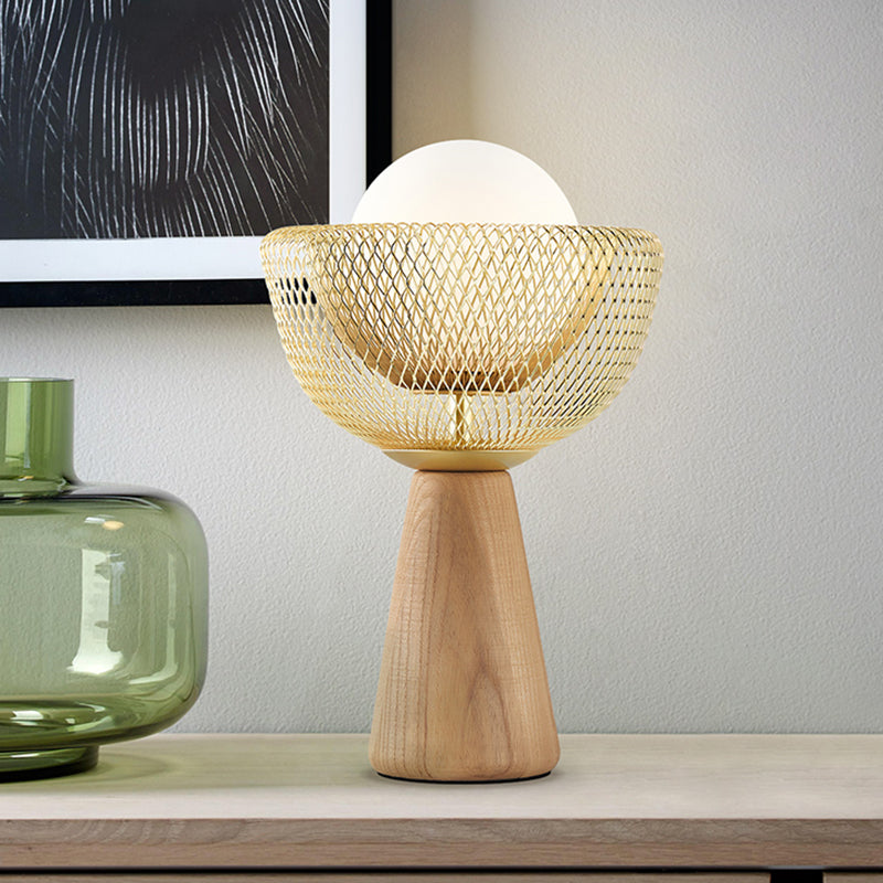 Modern Metal Bedside Lamp With Opal Glass Shade - Beige