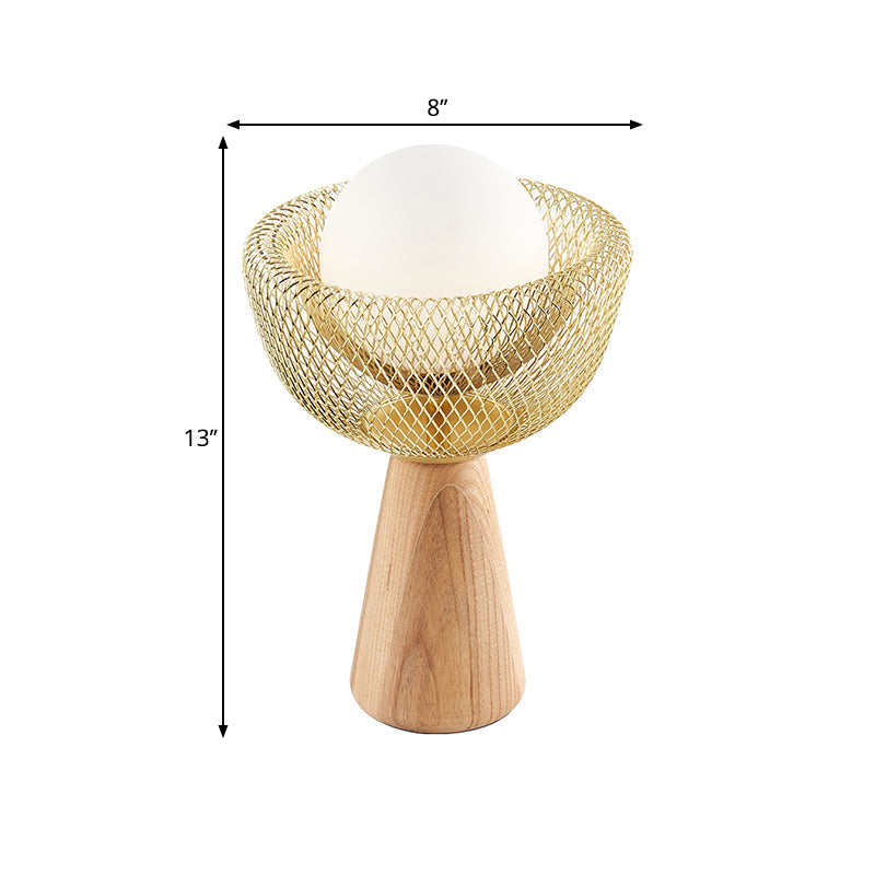 Modern Metal Bedside Lamp With Opal Glass Shade - Beige