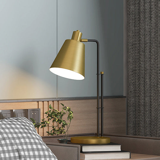 Modern Tapered Table Lamp In Brass With Round Base - 1-Light Bedroom Nightlight