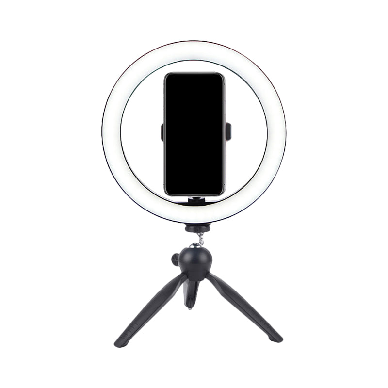 Portable Led Circle Makeup Phone Holder With Adjustable Tripod Stand In Sleek Black