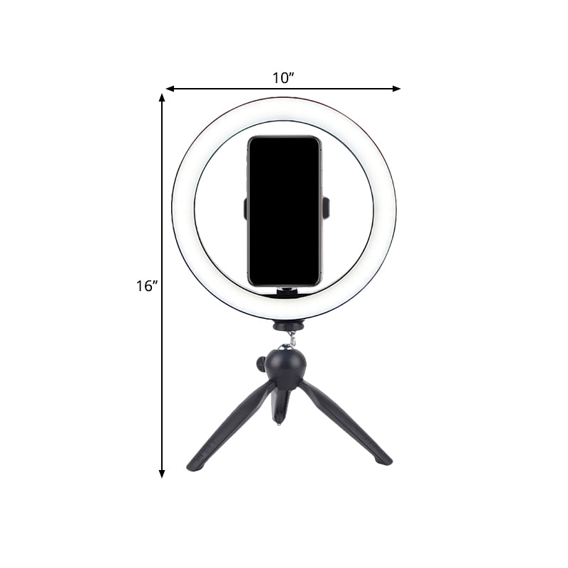 Portable Led Circle Makeup Phone Holder With Adjustable Tripod Stand In Sleek Black