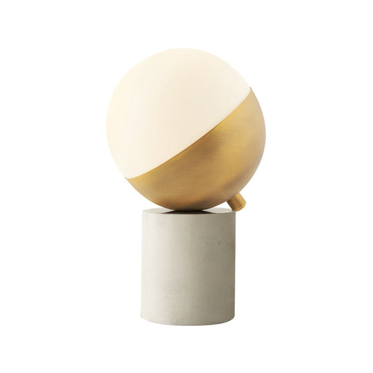 Gold Sphere Nightstand Lamp - Simple Cream Glass Table Light With Marble Base