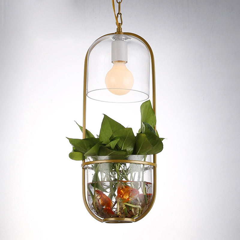 Industrial Clear Glass Bottle Suspension Pendant With 1 Light Dining Room Drop Lamp