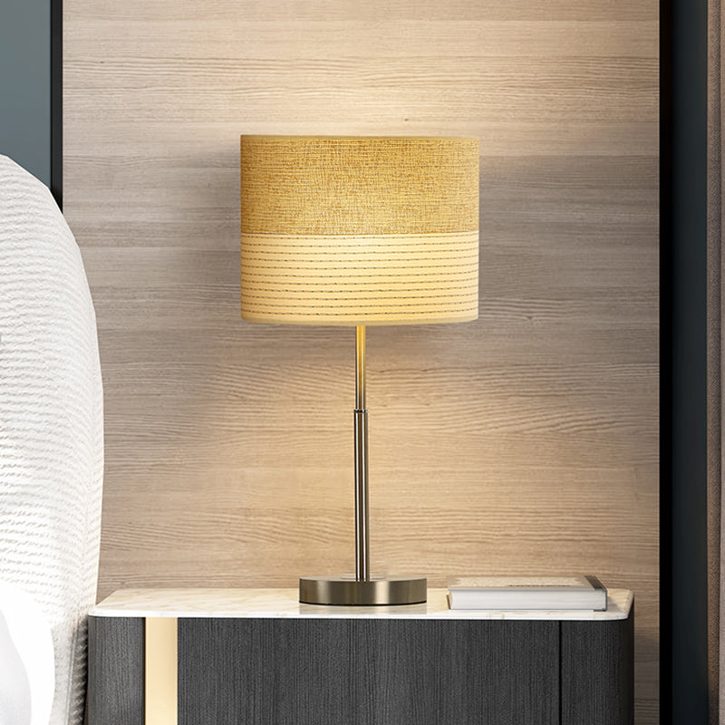 Contemporary Cylinder Nightstand Lamp In Cream Gray - 1-Light Bedside Lighting Fabric