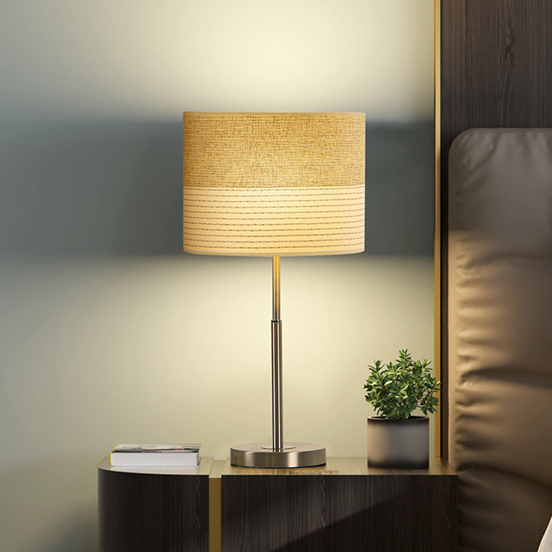 Jasmine - Contemporary Cylinder Night Lighting Fabric Bedside Lamp-Cream Gray