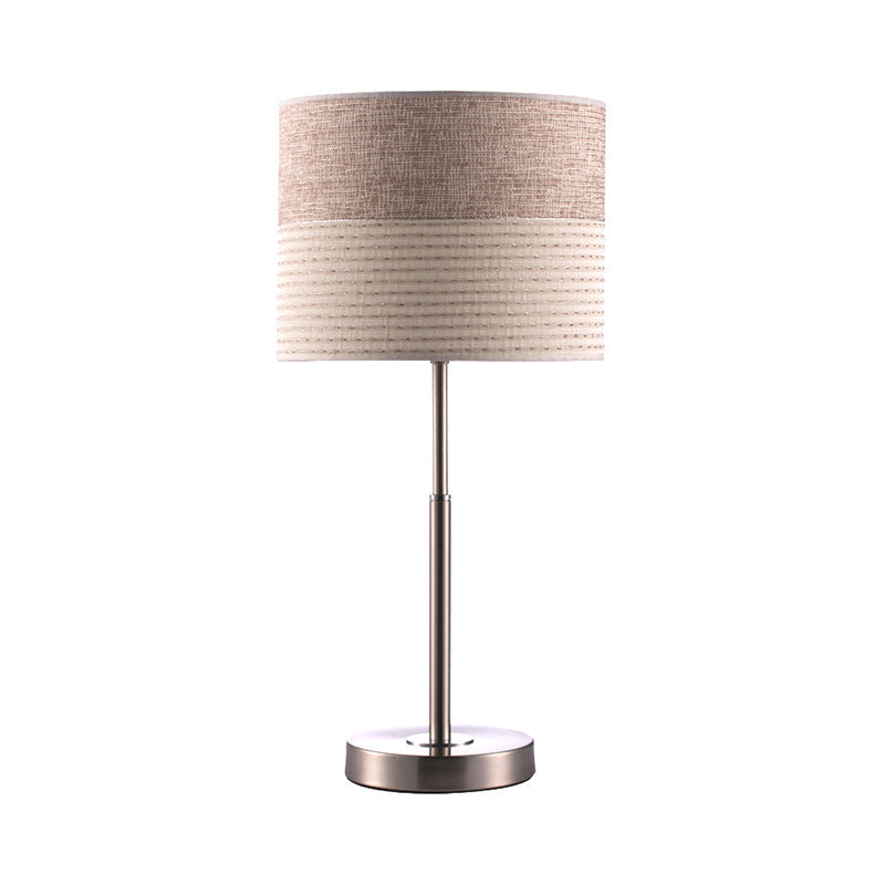 Contemporary Cylinder Nightstand Lamp In Cream Gray - 1-Light Bedside Lighting Fabric