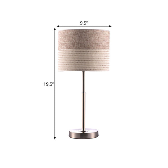 Jasmine - Contemporary Cylinder Night Lighting Fabric Bedside Lamp-Cream Gray