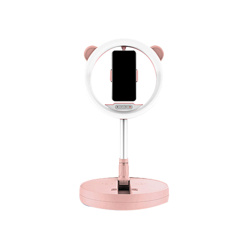 Minimalist Metal Mobile Phone Support With Circular Make-Up Light & Usb Port - Black/White Led