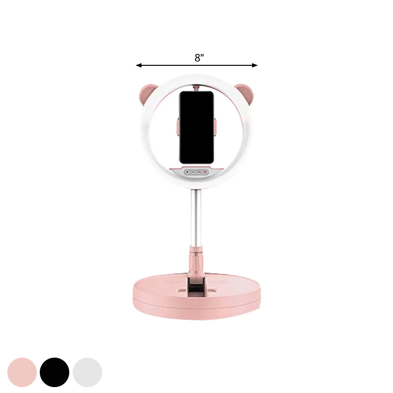 Minimalist Metal Mobile Phone Support With Circular Make-Up Light & Usb Port - Black/White Led