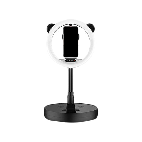 Minimalist Metal Mobile Phone Support With Circular Make-Up Light & Usb Port - Black/White Led