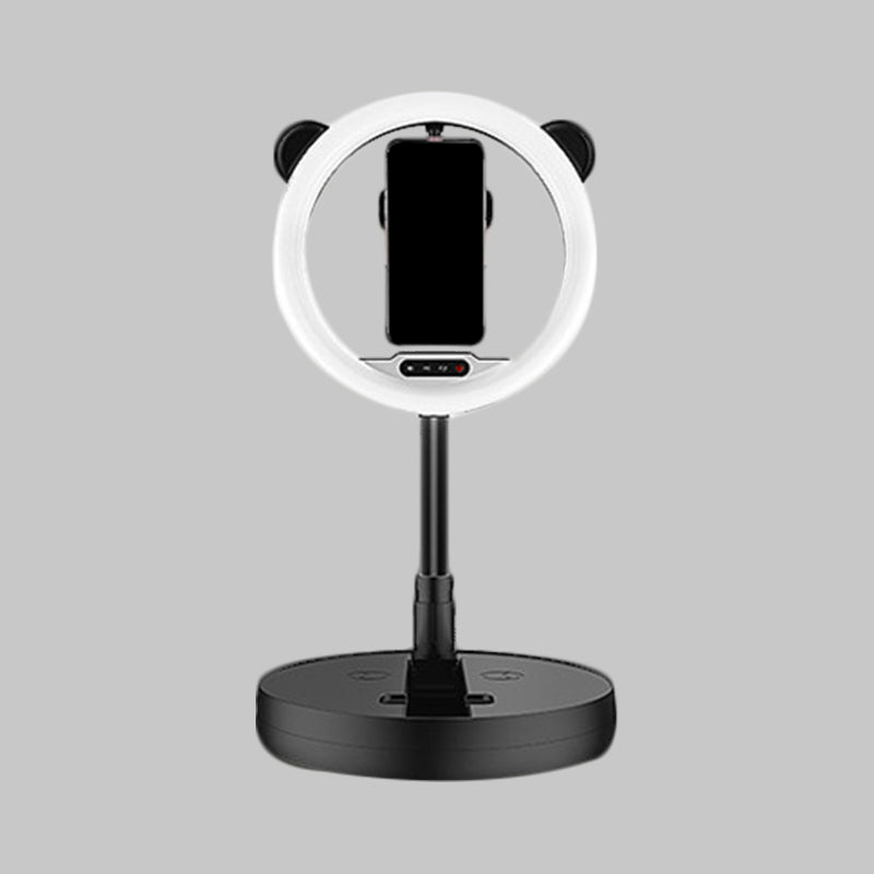 Minimalist Metal Mobile Phone Support With Circular Make-Up Light & Usb Port - Black/White Led