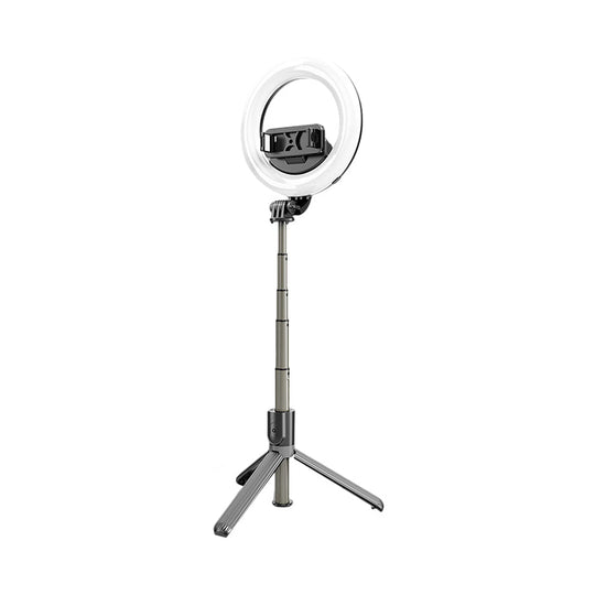 Compact Black Led Mobile Phone Tripod With Minimal Round Vanity Light