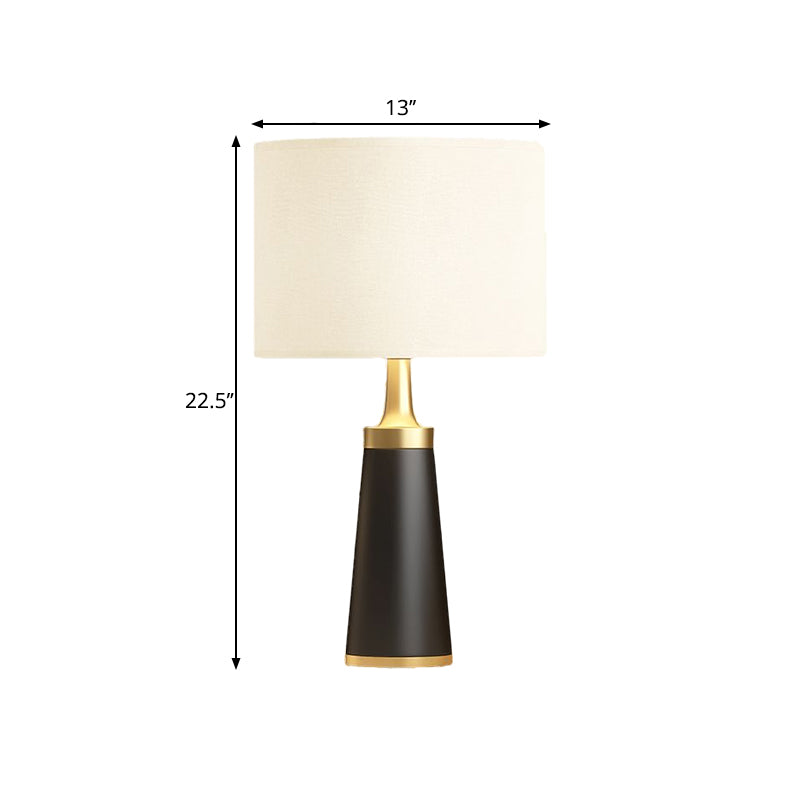 Modern Fabric Cylindrical Night Light: White Table Lamp With Metal Base