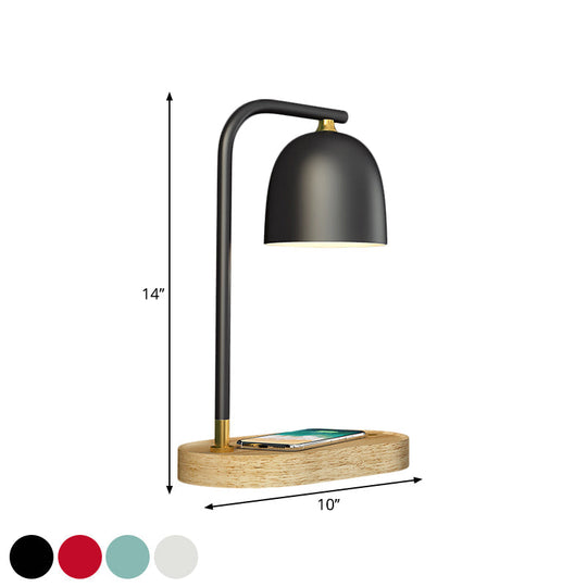 Minimalist Dome Wooden Night Lamp With Metallic Shade - Black/White/Red Finish